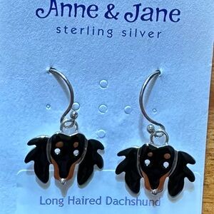 NEW Black and Tan Long-Hair Dachshund Earrings by Anne and Jane